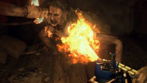 火炎放射器でマーガレットと戦う