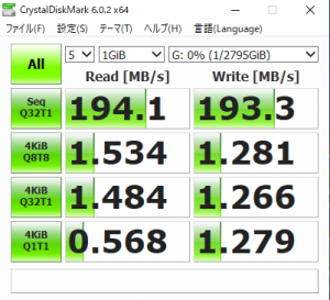SeagateのHDDをCrystal Disk Markで性能チェック