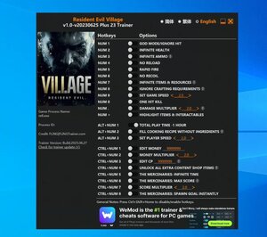 最強MOD Resident Evil Village Trainer